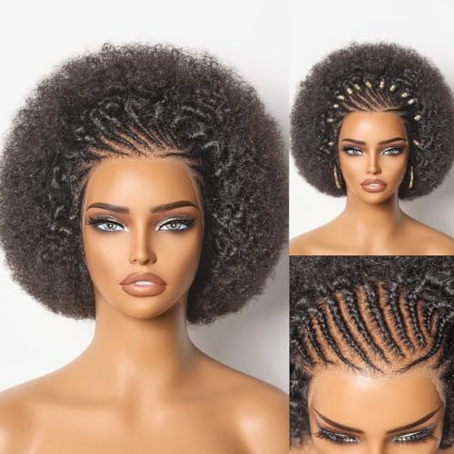 LUVME HAIR Afro Braided Curly 13X4 Closure Lace with Braid Human Hair Wigs Curly Pre Cut Plucked Lace Short Wig Ready To Go Bleached Knots Black Wigs Afro Curly Short Wig