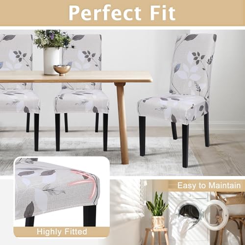 Image of SearchI Printed Dining Room Chair Covers Set of 6, Stretch Kitchen Chair Covers Washable Parsons Chair Slipcover Removable Dining Chair Protectors for Hotel,Ceremony(Floral Pattern3)