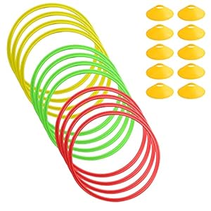 TNZMART Speed Agility Rings Set Multicolor Soccer Training Rings Set Multifunction Agility Training Rings with 10 Cones (12 Package)