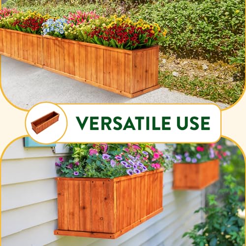 IDZO Wooden Window Box 40 in, Spacious Wooden Planter Boxes with Convenient Drainage Holes, Durable Oil Coated Window Box for Flowers & Plants, Decor Garden, Balcony, Backyard, Easy Assembly - Thumbnail 5