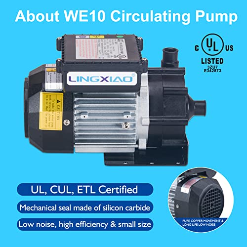 Image of WE10 SPA Circulation Pump, Hot Tub Circulation Pump 230 Volts, 0.25HP, 3 /4 inch Port Compatible with OEM E5 /E10- Model: WE10(230V)