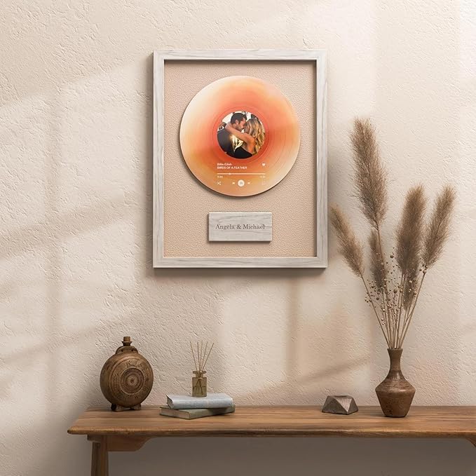 Personalized Record Wall Art | Custom Music Gift for Boyfriend, Husband, or Him | Unique Anniversary, Wedding, or Birthday Gift for Music Lovers (Light Brown)
