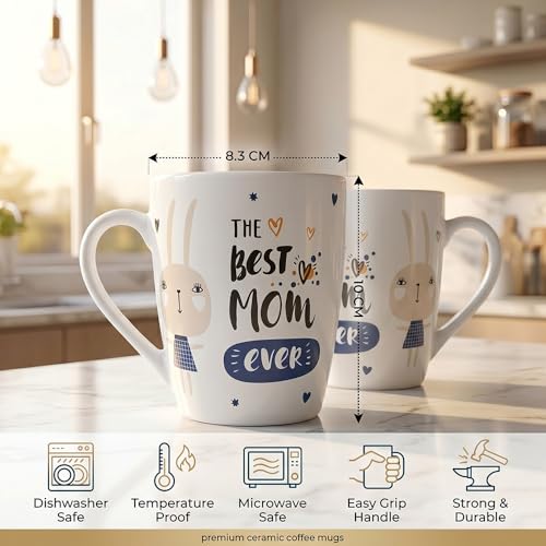 Image of U.P.C.Milk Mug Set of 2 | Ceramic & Bone China Coffee Milk Cups | Designer Printed Tea Coffee Mug Set | Large Capacity Milk Mugs | Microwave Safe Cup Set | Kitchen Drinkware Gift Set (UPC MM-27)