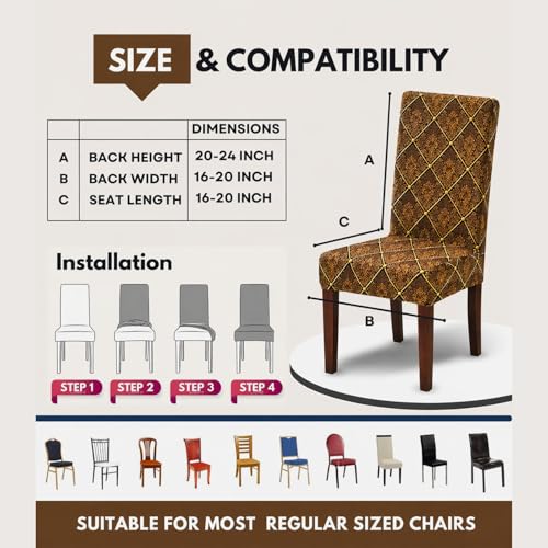 Image of Polycotton Printed Dining Table Cloth with Dining Chair Covers,Slipcovers (6 Seater Table Cover + 6 Chair Cover) (Brown & Black Box)