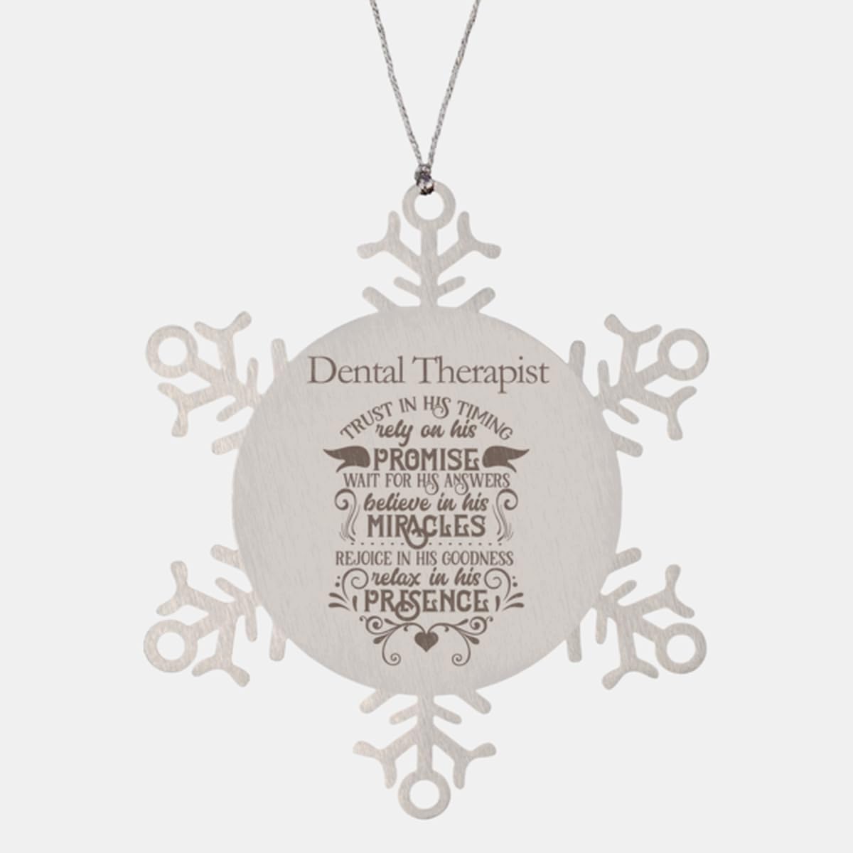 Bible Verse Dental Therapist Ornament, Dental Therapist Trust in His Timing Rely On His Promise Keepsake, Personalized Gifts for Dental Therapist, Bible Verse Snowflake Ornament f