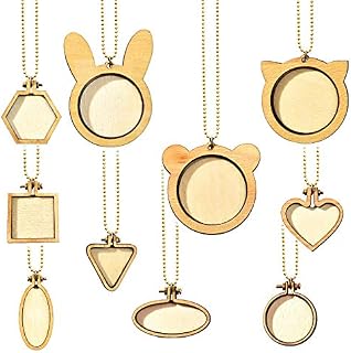 Pajaver Mini Cross Stitch Hoops, 10 Pcs Wooden Ring Embroidery Hoops Set, Small Sewing Kit Frame for DIY Cross Stitch Necklace Pendant Needlework Art Craft