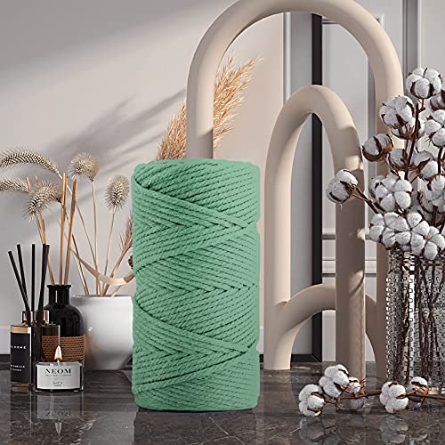 Image of ZUEXT Macrame Cord, Pea Green, 5mm x 109yds Cotton String Macrame Yarn | 100% Natural Handmade, 4 Strands Twisted Cotton Rope, For Wall Hanging Plant Hangers Gift Wrapping Tapestry DIY Crafts, 100m