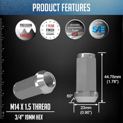 image for Wheel Accessories Parts 32 Pcs M14x1.5 14x1.5 Thread Bulge Acorn 1.75