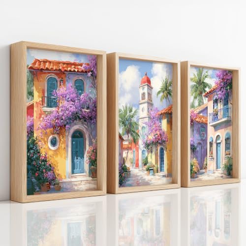 3 lienzos artísticos de paisaje europeo con lavanda para un ambiente romántico