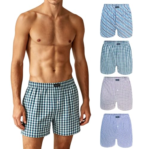 Lot de 4 Caleçon Homme Américain Boxer Homme Coton Doux Calecon Homme Confortable Taille Élastique C-M