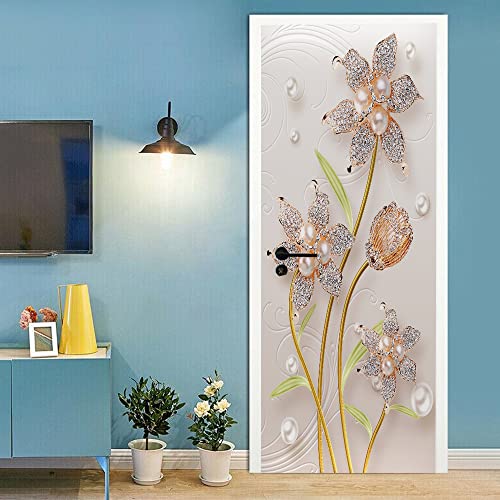 Papier peint art décor 93x205 cm stickers porte perles 3D