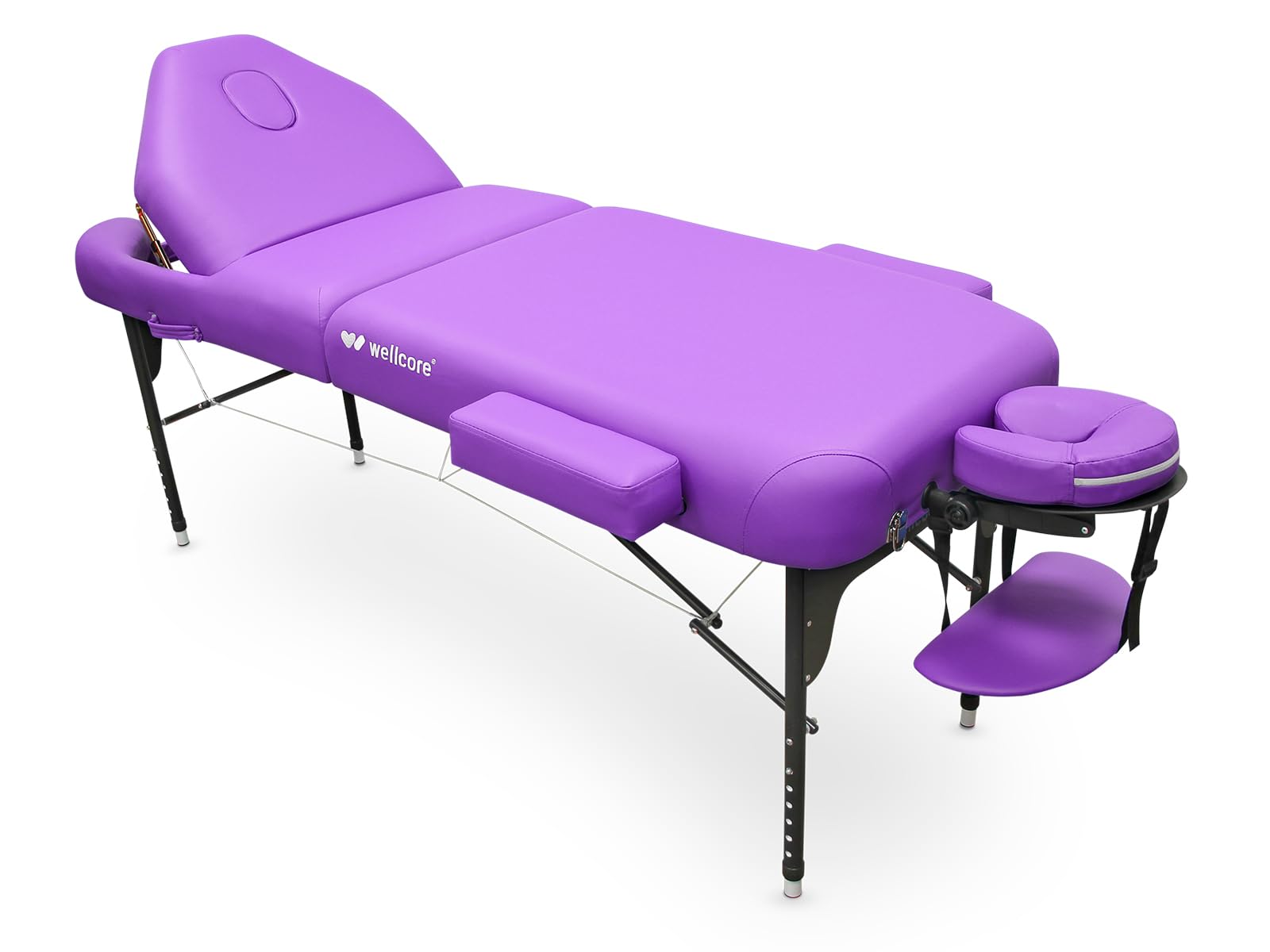 QUIRUMED Camilla Plegable de Aluminio WELLCORE, 185 x 65 cm, Respaldo Abatible, Tapizado 14 cm, Altura Regulable, con Cabezal y Bolsa de Transporte, Color Morado