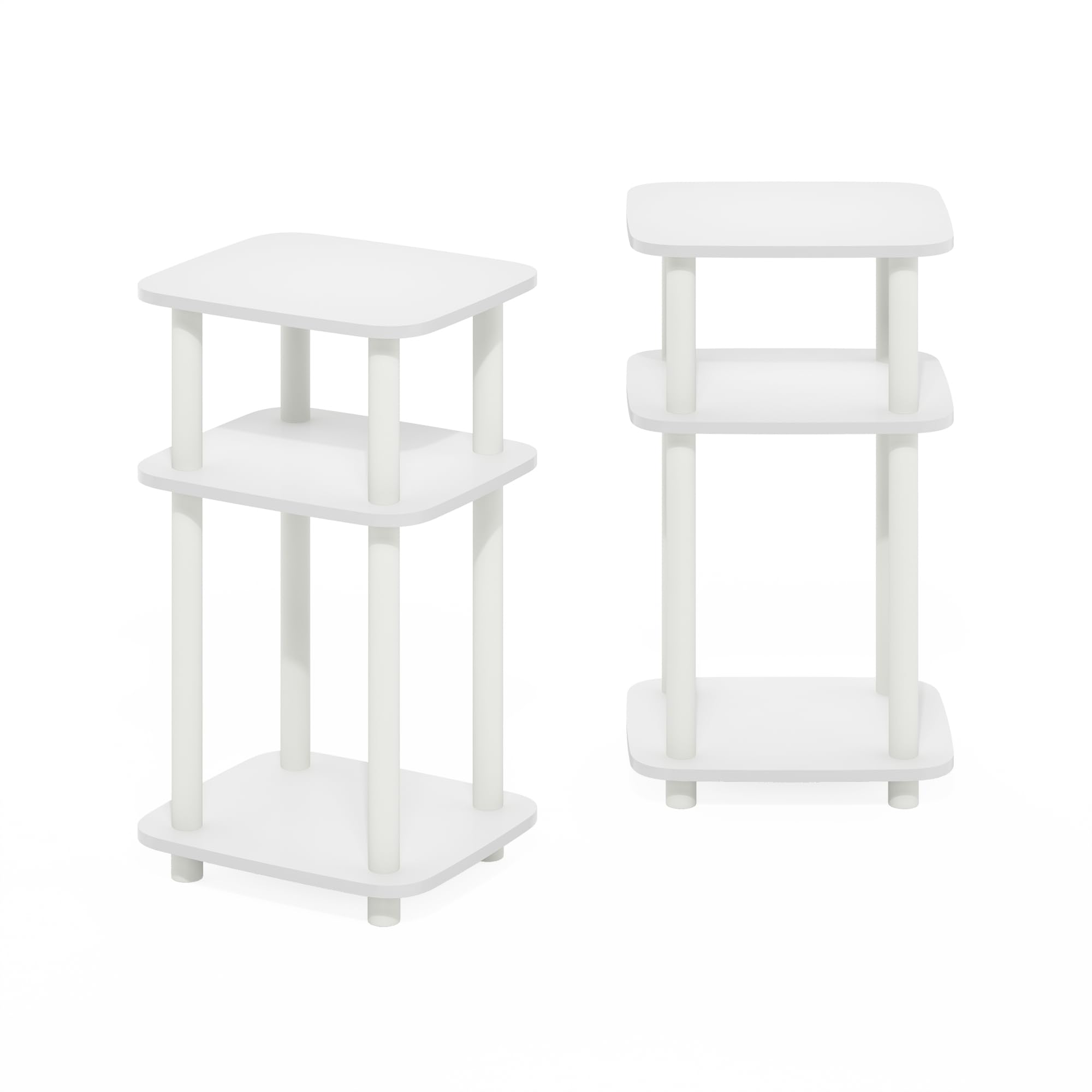 Furinno Just Juego de 2 mesas auxiliares de 3 Niveles con Estante Abierto y diseño Curvo Redondo, Color Blanco