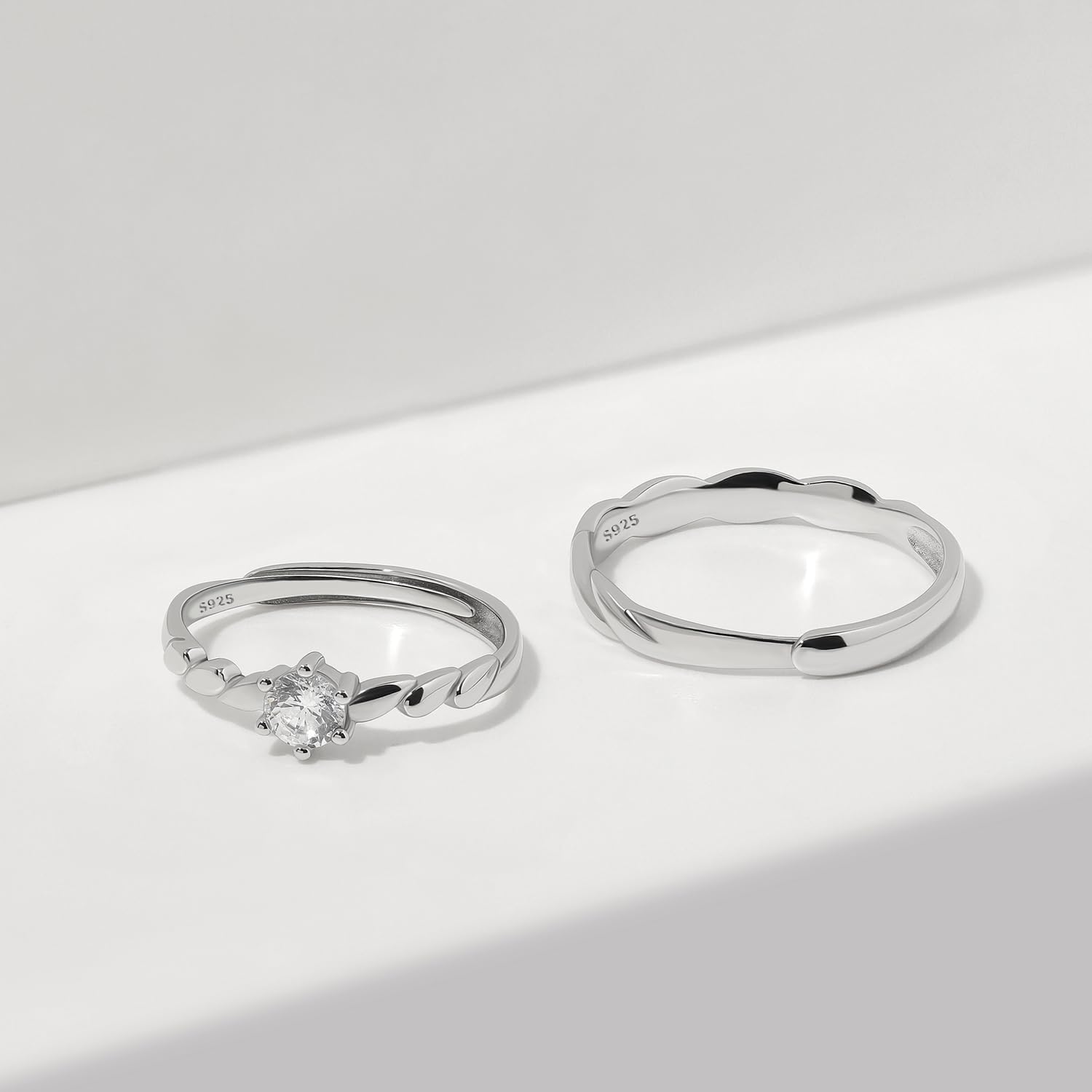 Meissa Anillos de Boda Compromiso de Plata de Ley 925 para Hombres y Mujeres, Anillos de Promesa Ajustables, Juego de Anillos de Compromiso para Aniversarios, Juego de Dos Anillos
