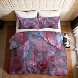 Bettdecke 200 x 200 cm 4 Jahreszeiten, Vierjahreszeiten Traumhaft, Warme Ganzjahresdecke Blumen Rosen Schmetterling Bettdecke ohne Bezug Waschbar Schlafdecke für Teenager Mädchen Schlafzimmer, Rosa