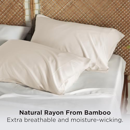 Image of Bedsure Ivory Pillow Cases Queen Set of 2, 100% Rayon Derived from Bamboo | Cooling Pillowcases, Similar to Silk Pillow Case Covers with Envelope Closure, PureWoven Bedding Gift, 20x30 Inches