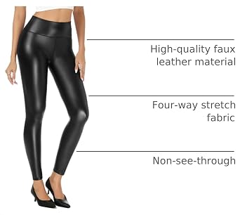 Buauty Women's Faux Leather Leggings Tummy Control, High Waist Pants Leggings Depot, PU Stretchy Pleather Pants Yoga Tights