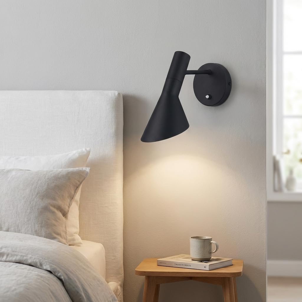 BARCELONA LED Wandleuchte Melisa aus hochwertigem Aluminium in Schwarz, Retro Design Schwenkbarer Wandleuchten, E27 Ideal für Schlafzimmer Nachttisch, Wohnzimmer & Flur, Moderne Innenbeleuchtung