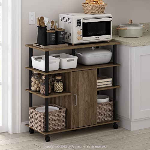 Image of Furinno Helena 4-Tier Multifunction Rolling Open Shelves Storage Cart Organizer, Columbia Walnut /Black