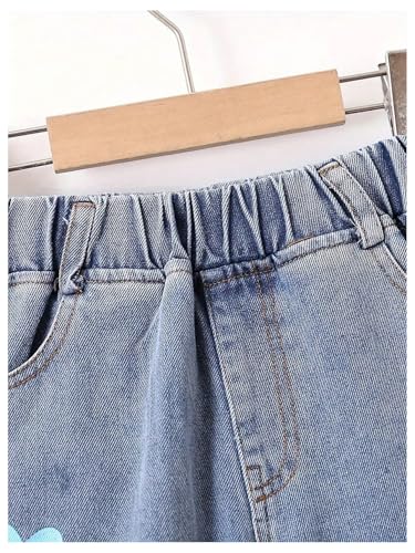 Verdusa Girl's Cute Floral Jeans Elastic High Waisted Straight Leg Casual Denim Pants3