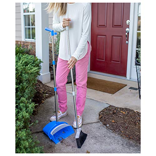 Bristlecomb Outdoor Broom And Dustpan Set Upright – 49" Long Adjustable Broom And Dust Pan With Long Handle, Self-Cleaning Comb & 2 Interchangeable Heads Of Different Stiffness - Medium And Coarse #TOP4