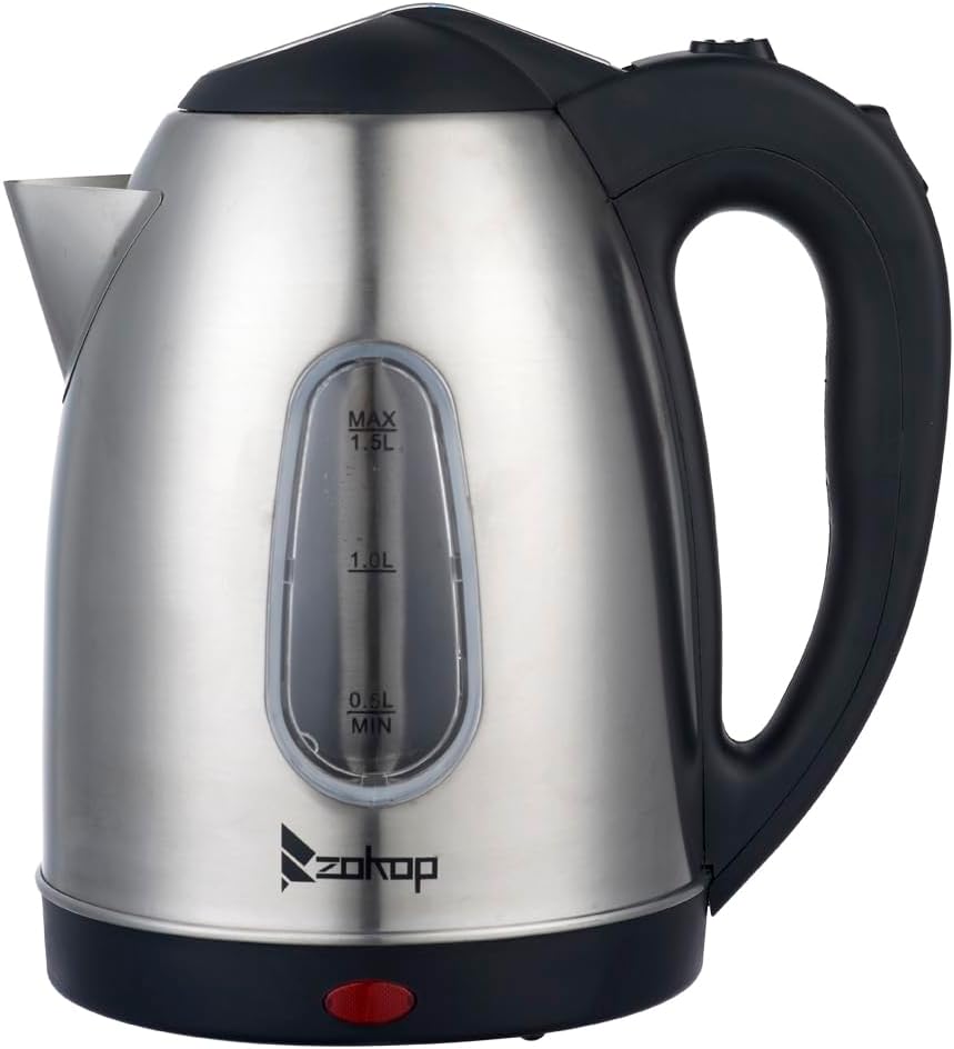 1.5L Stainless Steel Electric Kettle,Fast Boil Electric Water Kettle,Hot Water Boiler & Tea Heater,with Window,Auto Shut & Boil-Dry Protection,Electric Kettles for Boiling Water, Coffee, Tea (Sliver)