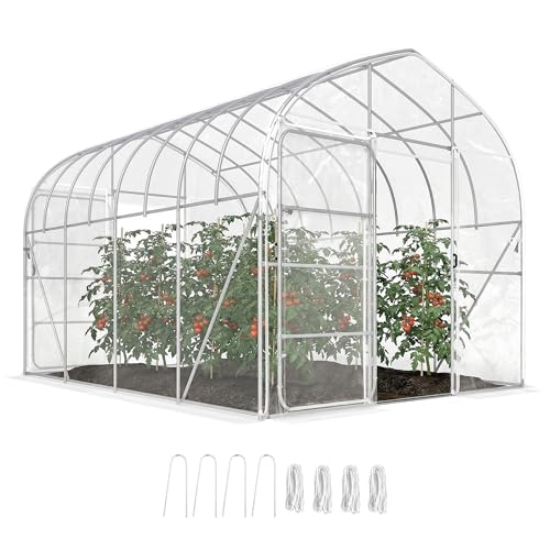 Outsunny Serre Tunnel 3x4 m avec Couverture PO, 2 Portes à Charnières, Serre Chauffante avec Structure Optimisée pour Jardin, Patio ou Pelouse, Transparente