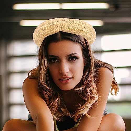 Tendycoco Womens Summer Beret Hat French Style Beanie Hats Hollow-Out Vintage Painters Woven Cap Artist Hat (Khaki) #TOP2