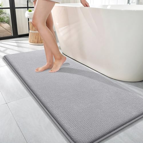 Image of OLANLY Thick Memory Foam Bathroom Runner Rugs 47x17, Extra Soft Absorbent Long Bath Mats, Quick Dry Bath Rug, Non-Slip, Machine Washable Mat for Bathroom, Tub and Shower, Home Decor Accessories, Grey