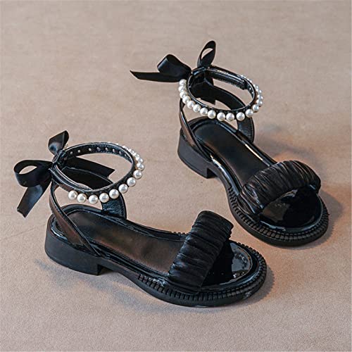 Girls Sandals Kids Pearls Princess Dress Shoes Open Toe Bowknot Ankle Strap Buckle Flats Slip On Walking Sandal2