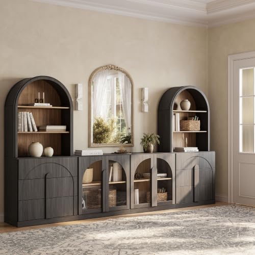 Image of BELLEZE Bijou 126 inch Wall Unit 6-Piece Modular TV Stand - Ebony
