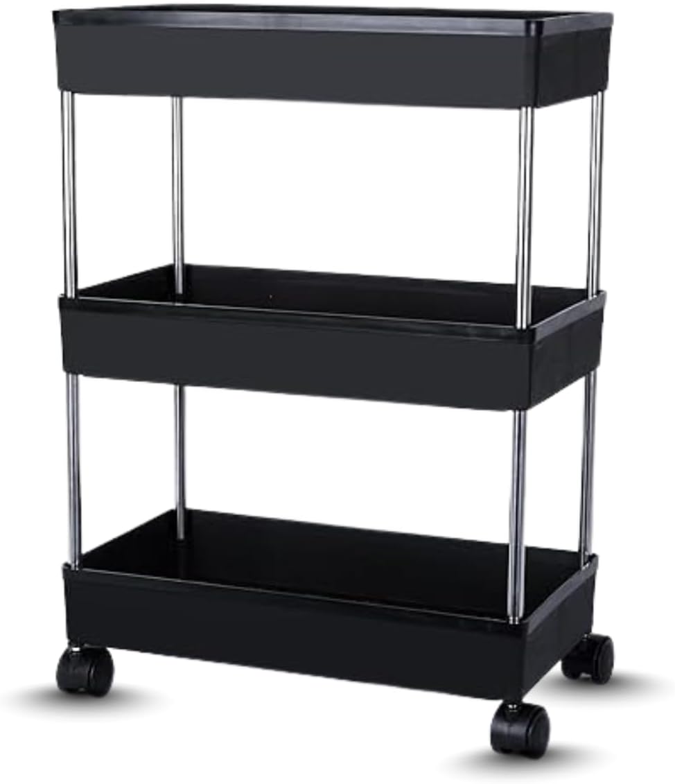 MASHUR FAB Multipurpose Kitchen Organizer/Storage Tabletop Rack Tiered Shelf | Onion Stand for Kitchen | Vessels & Vegetable Organiser (Black Steel Pipe, 3 Layer)