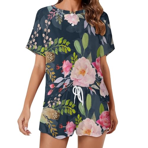 Pyjama pour femme aquarelle roses anti-transpiration pour nuits d'été