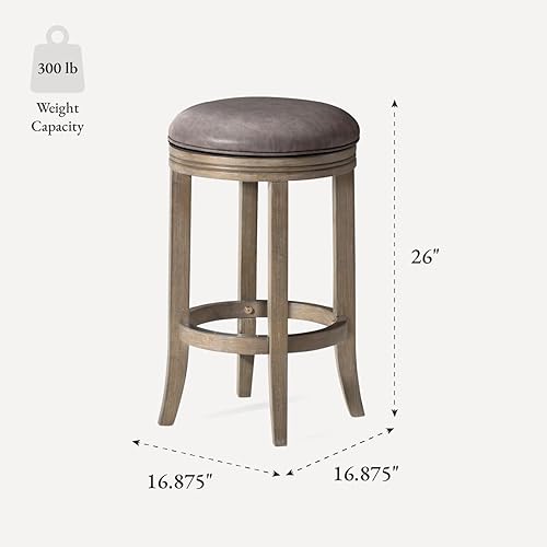 Miniatura 3 de Maven Lane Eva - Taburete de bar giratorio de 26 pulgadas de altura de mostrador en acabado de roble recuperado con asiento tapizado de cuero vegano
