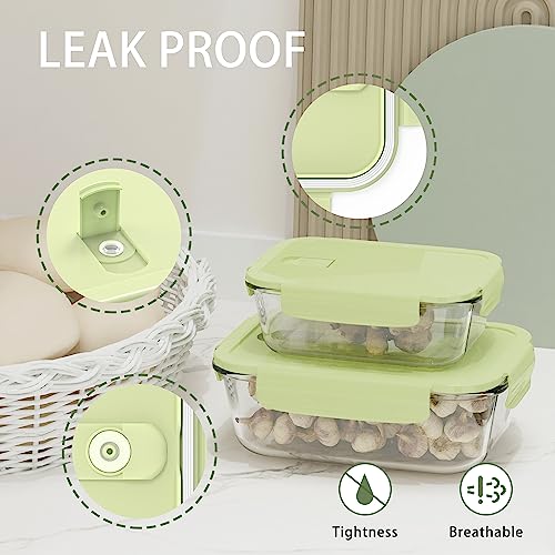 Zrrhoo [10 Packs Glass Food Storage Containers With Lids (Built In Vent), Airtight Meal Prep Containers, Glass Bento Boxes For Home Kitchen, Bpa Free & Leak Proof (10 Lids & 10 Containers) (Green) #TOP3
