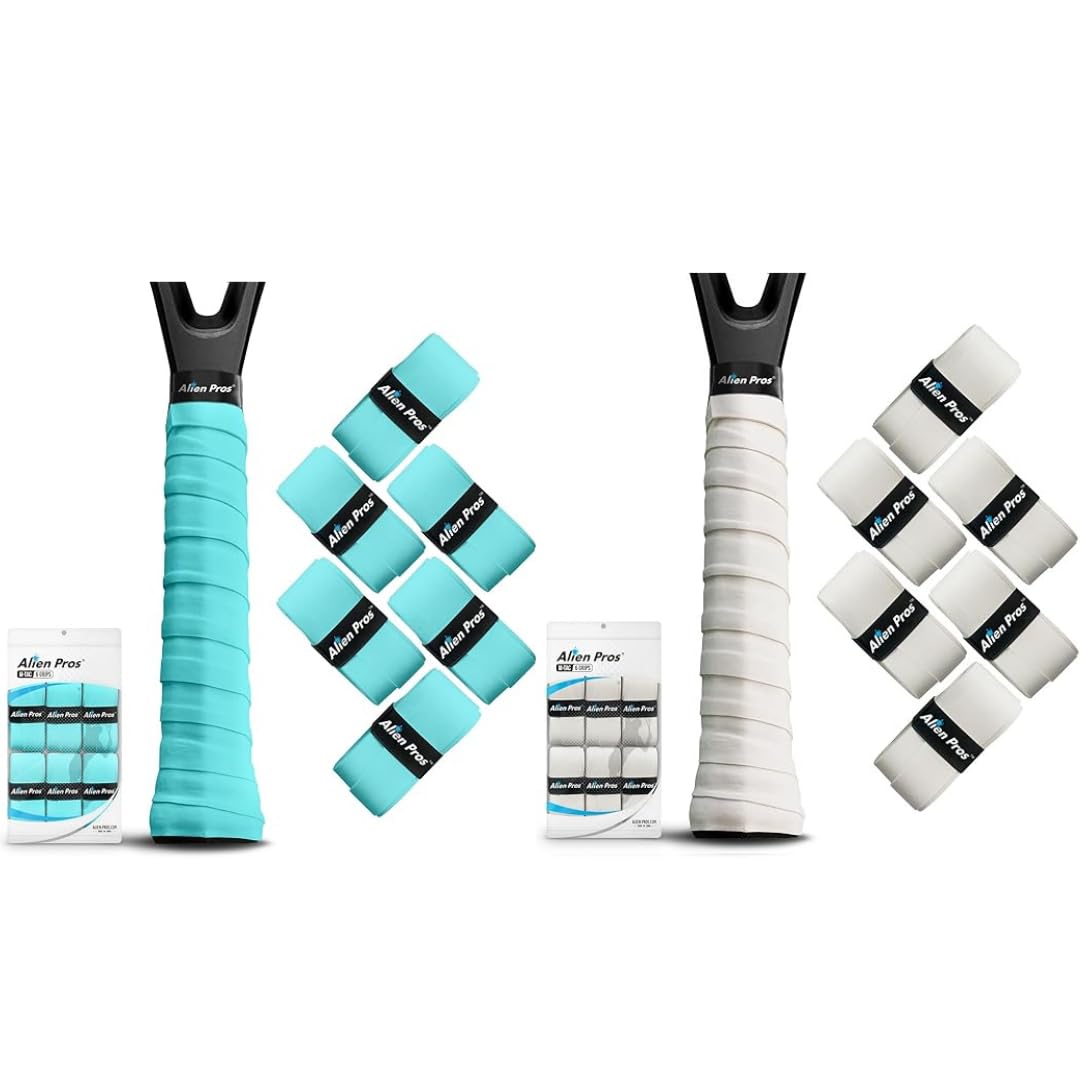 ALIEN PROS 12 Grips Mint & White New Model M-Tac Tennis Racket Grip Tape - Wrap Your Racquet for High Performance