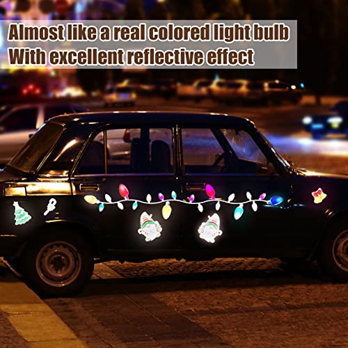 49 Pcs Christmas Car Reflective Magnets- Cute Reflective Light Bulb Magnet Car Decorations Christmas Refrigerator Magnets Decals Ornaments Set For Xmas Holiday Car Garage Mailbox Door #TOP2