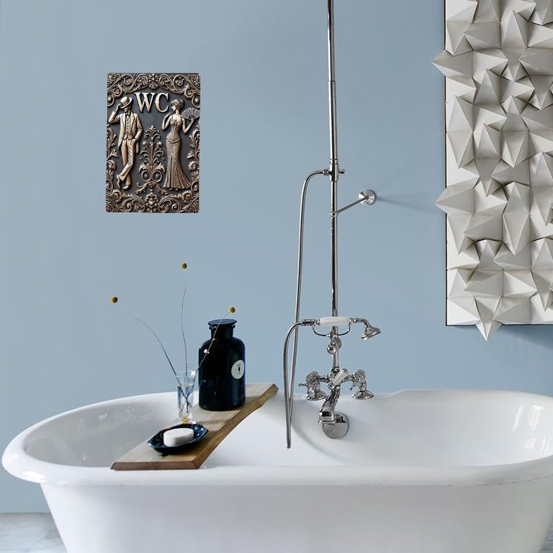 Miniatura 5 de Letrero de metal retro para baño, póster de baño humorístico, decoración artística de pared para baño, baño, bar, cafetería, garaje, regalos de 8 x
