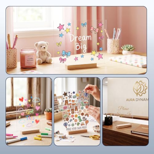 Image of Bercoor 5 Pack 8x10 Inch Blank Clear Acrylic Sign with Wooden Stands, Rectangle Top Acrylic Sheet, DIY Acrylic Rectangle Table Numbers for DIY Name Card Gifts Event Party Sign Decoration