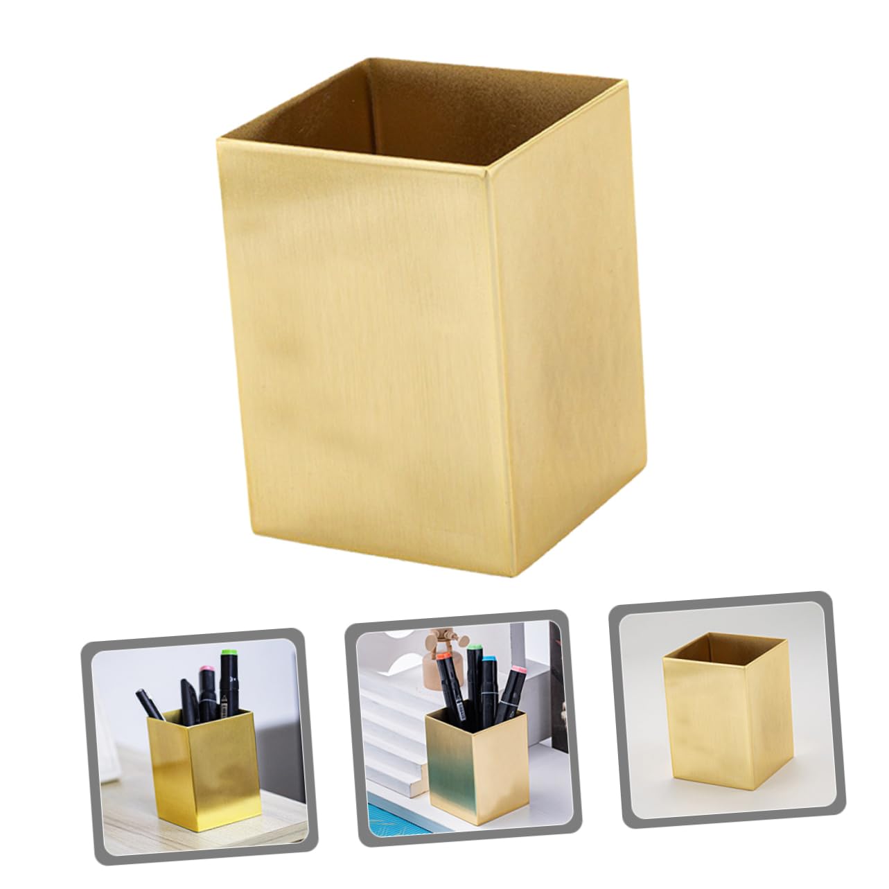 Artibetter Acero Inoxidable Portalápices Dorado Cuadrado de Escritorio