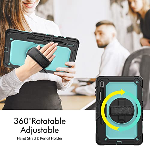 Housse rotative Samsung Galaxy Tab S7 FE bleue avec support de table