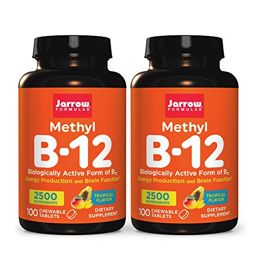 Jarrow Formulas Methyl B-12 2500 mcg - 100 Chewable Tablets, Tropical - Pack of 2 - Bioactive Vitamin B12 - Supports Energy Production, Brain Health & Metabolism - Gluten Free - 200 Total Servings