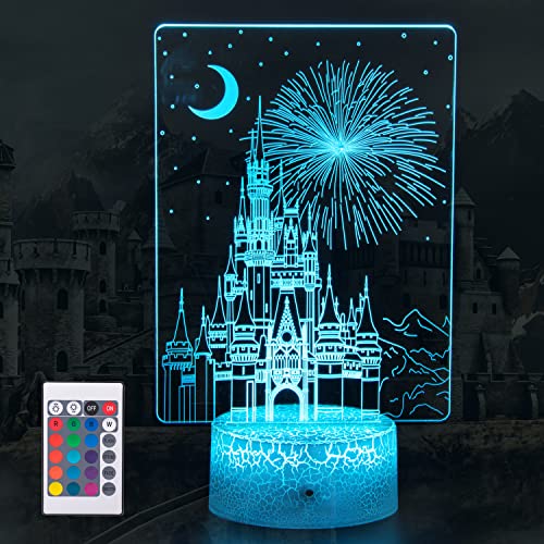 Uyeyuy Creative 3D Illusion lamp Castle Night Light with Remote & Smart Touch 7 Colors + 16 Colors Changing Dimmable Castle Kids Night Light 2-12 Year Old Boy or Girl Christmas Brithday Gifts