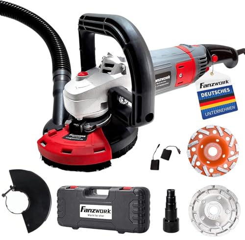 FANZWORK Betonschleifer Betonfräse Sanierungsfräse Set mit Diamantschleiftopf und Absaughaube, mit