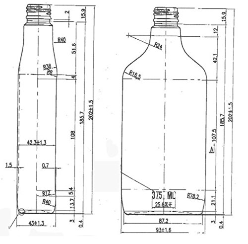 375 Ml (12.7 Oz) Glass Flask Liquor Bottle With Black Caps (6 Pack) #TOP6