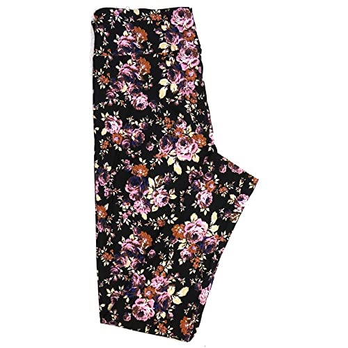 Lularoe Tall Curvy Tc Roses Black With Yellow Brown Purple And Pink Buttery Soft Leggings Fits Adult Women Sizes 12-18 483024 #TOP13