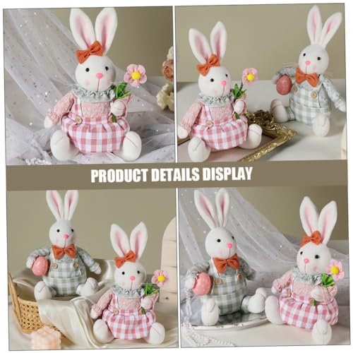 HYTROVE 2kawałki Plush Bunny Easter Doll Urocza Dekoracja Wielkanocna Miękka Figurka Królika Stół Idealna Do Domu i Biura Wesoły Dodatek Wielkanoc