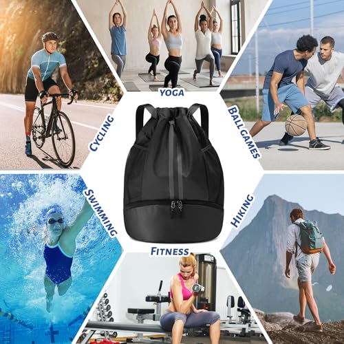 Mochila playa para hombres y mujeres, mochila cuerdas, con compartimento para zapatos y bolsillo húmedo/seco, mochila deportiva para baloncesto, fútbol y deportes - imagen 7