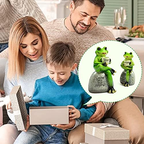 Eocusun Garden Ornaments Outdoor, 2pcs Waterproof Resin Frog Garden Statues Decor for Lawn Yard and Garden, Indoor Outdoor Decoration Sculpture,Christmas Birthday Gifts for Women Men Girls Boys