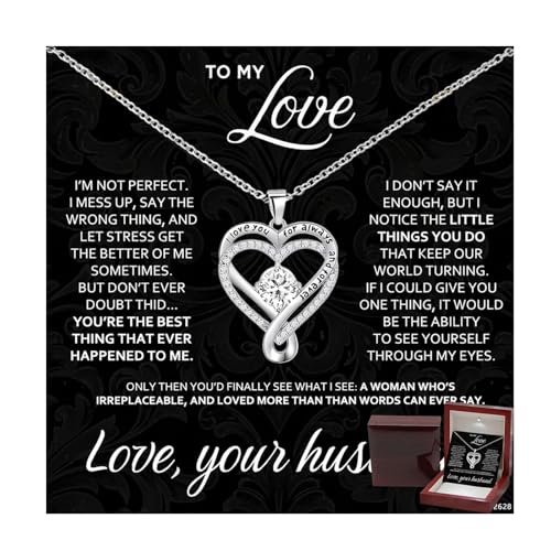 To My Wife Necklace from Husband – Necklace for Women, Forever Love Heart Pendant Jewelry, Romantic Gift Wedding Anniversary, Birthday Christmas Valentine’s Day Wife Gifts (LED Box)